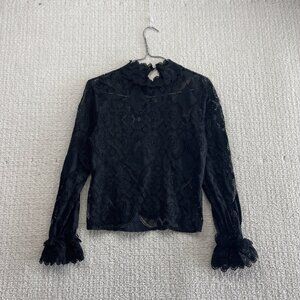 Y2K Womance Sheer Mesh Black Floral Lace Victorian Whimsigoth Witchy Fairy Sz M